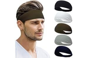 Beister Sports Headbands for Men Women (5 Pack), Moisture Wicking Sweat Band Elastic Wide Hair Bands, Workout Sweatband Athle