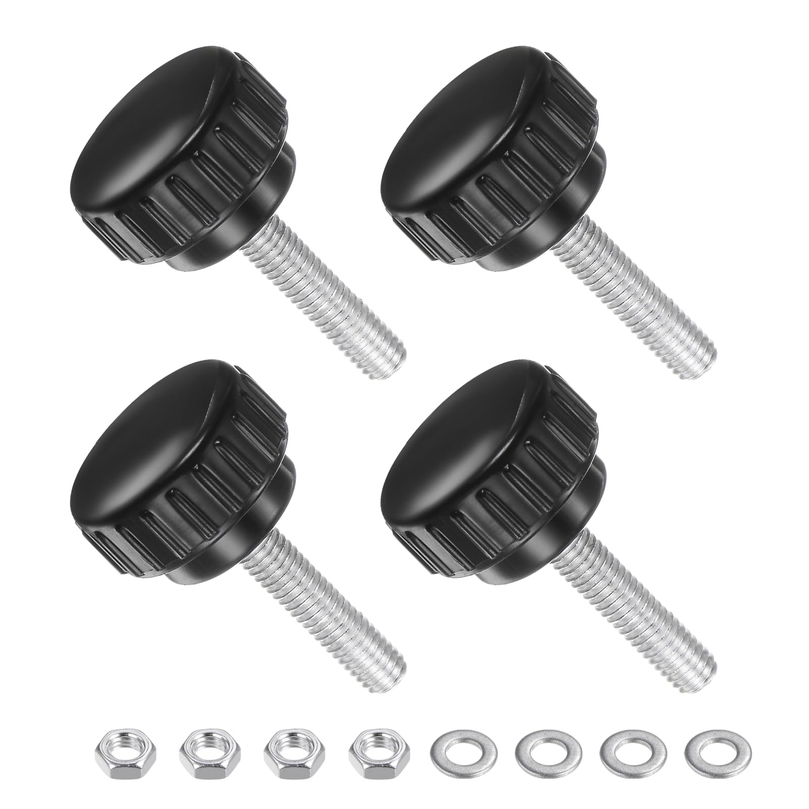 CoCud Thumb Screw Knurled Knobs Set, M6 x 20mm Male Thread 25mm Head, Clamping Screw Threaded Stud Hand Knobs Grip Kit with Nuts Washers, (Applications: for Machinery Lathes), 4-Set