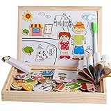 Wooden Magnetic Easel Educational Alphabet Numbers Jigsaw Puzzle Games Double-sided Drawing Board for Preschool Kids Learning