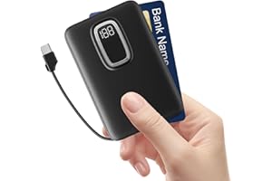 Ultra-Thin Mini Portable Charger Power Bank 5000mAh with Built-in USB-C Cable, Compact External Battery Pack for Outdoor Use,