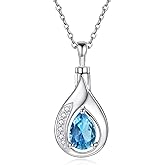 Sariel Teardrop Urn Necklace for Ashes - 925 Sterling Silver Blue Cremation Pendant Memorial Keepake Funeral Necklace Jewelry Gifts for Women Wife Mother
