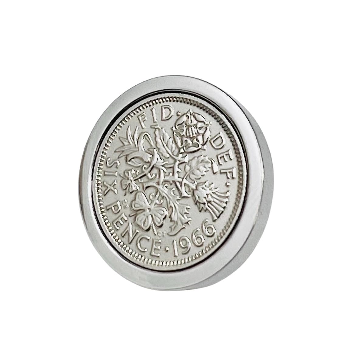Genuine Polished 1966 Sixpence in Lapel Pin | 1966 anniversary, 60th birthday
