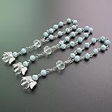 24 Pcs Blue Mini Rosary Baptism Favors with Angels for Boy Recuerdos de Bautizo Finger Rosaries Silver Plated