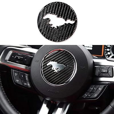 TopDall Carbon Fiber Steering Wheel 3D Sticker Cover Trim For Ford Mustang 2016-2019