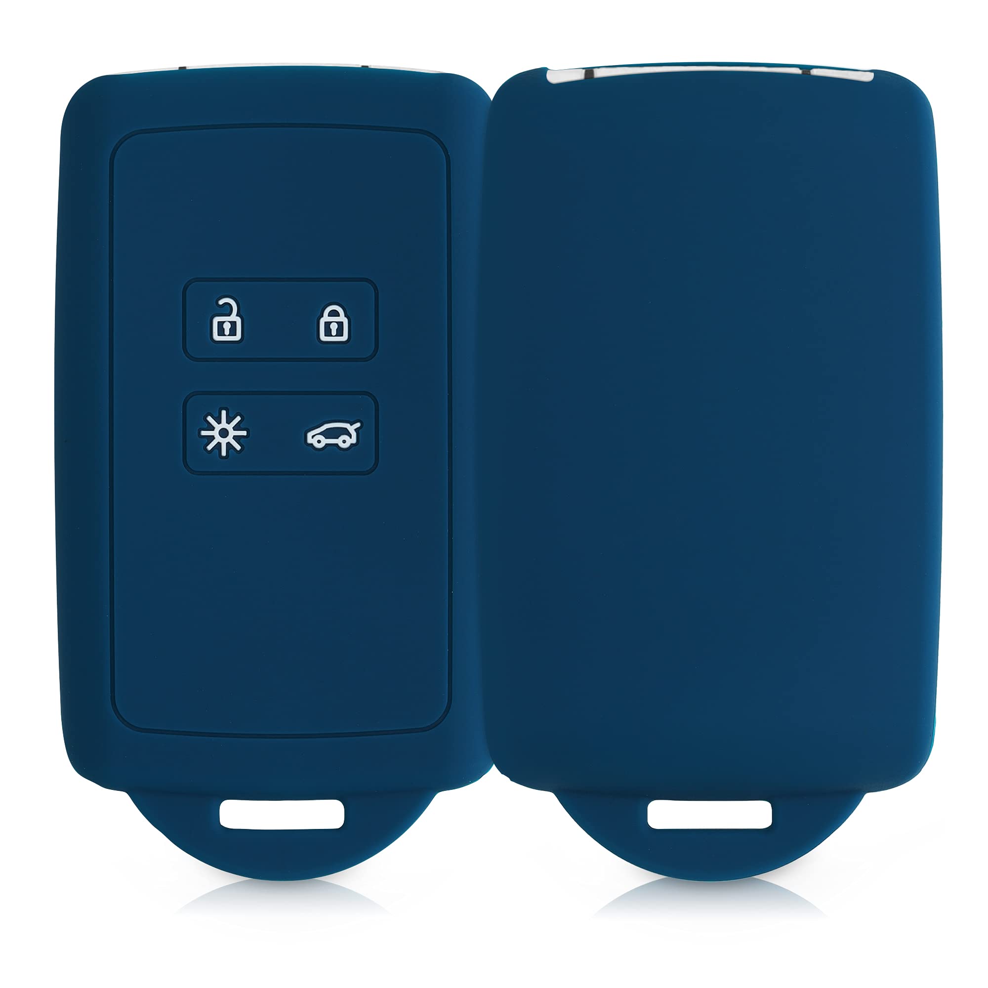 kwmobile Car Key Cover Compatible with Renault 4 Button Car Key Smart Key (only Keyless Go) - Silicone Protective Key Fob Cover with Built-in Eyelet - Dark Blue