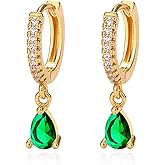 14K Gold Birthstone Trendy Dangle Earrings for Women Teardrop Small Hoop Huggie Hypoallergenic CZ Minimalist Open Earrings Jewelry For Women Gift