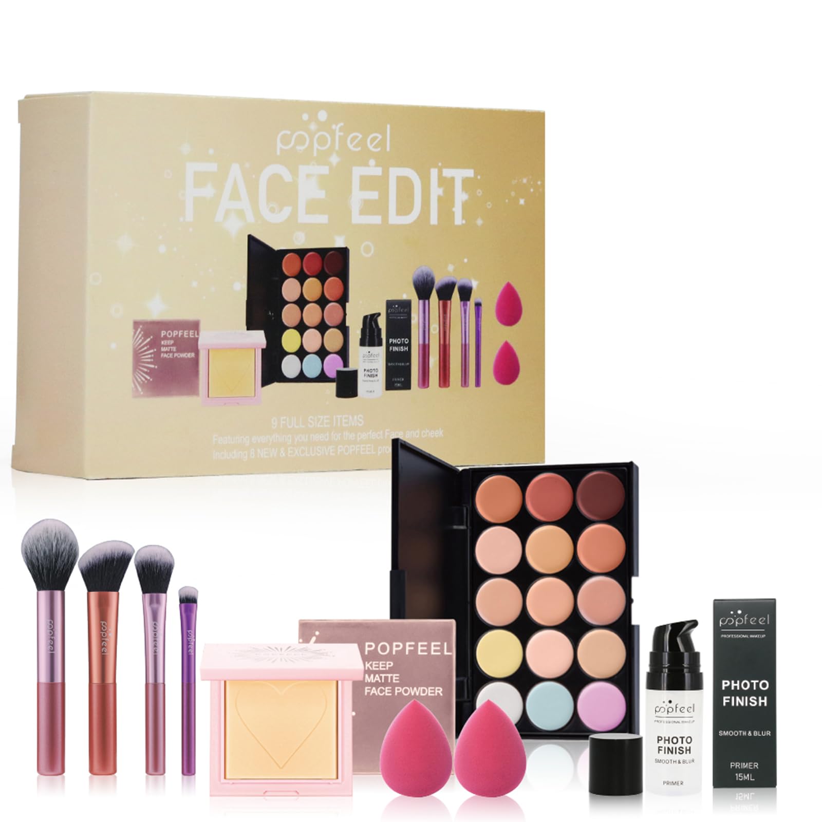 Hinourisha Makeup Kit for Women - Full Kit with 15 Colors Cream Contour Palette, Face Powder, Primer, Conceal, Moisturize, and Oil Control for 3D Face Makeup