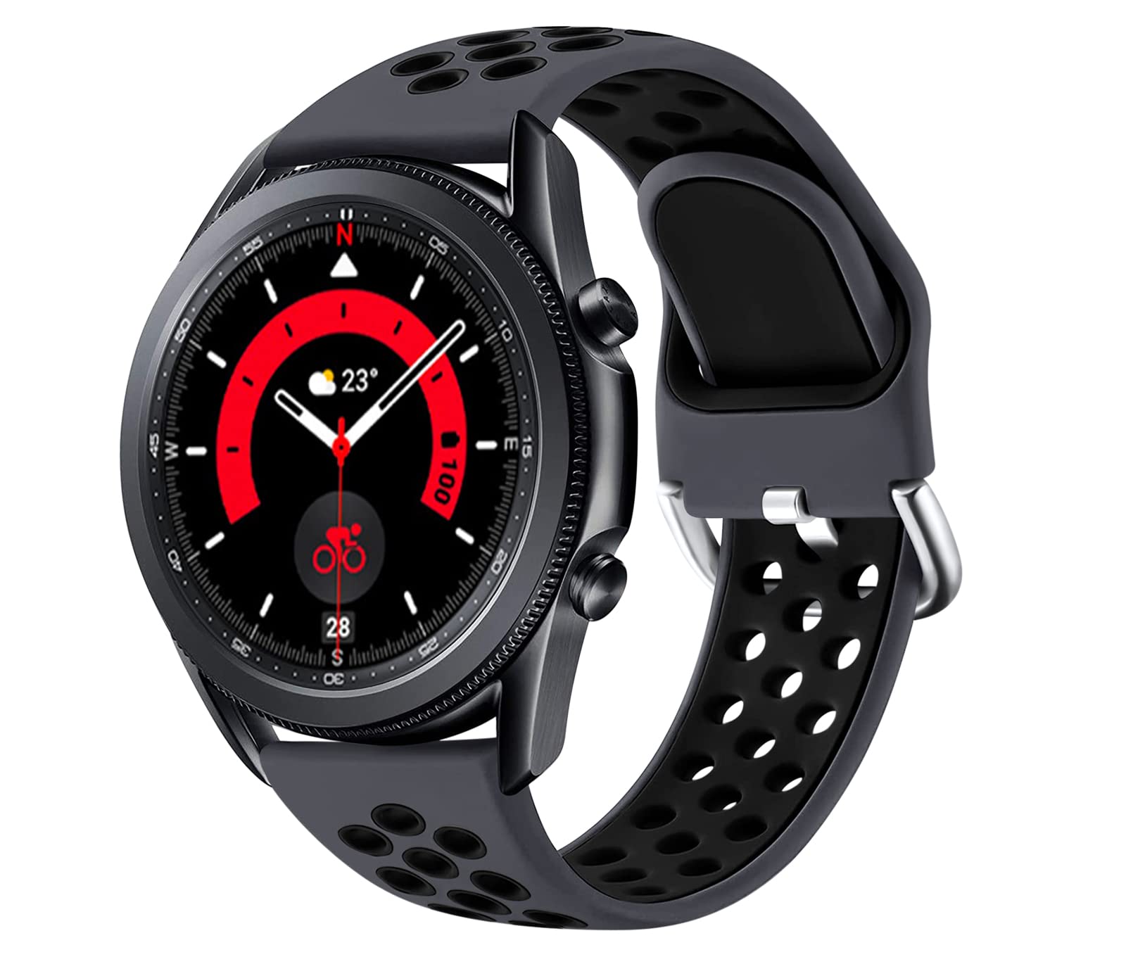 JUVEL Compatible with Samsung Galaxy Watch 3 45mm & 46mm Strap, Dual Colour 22mm Silicone Breathable Sport Replacement Straps for Huawei Watch GT 3 46mm, Large Coal Black