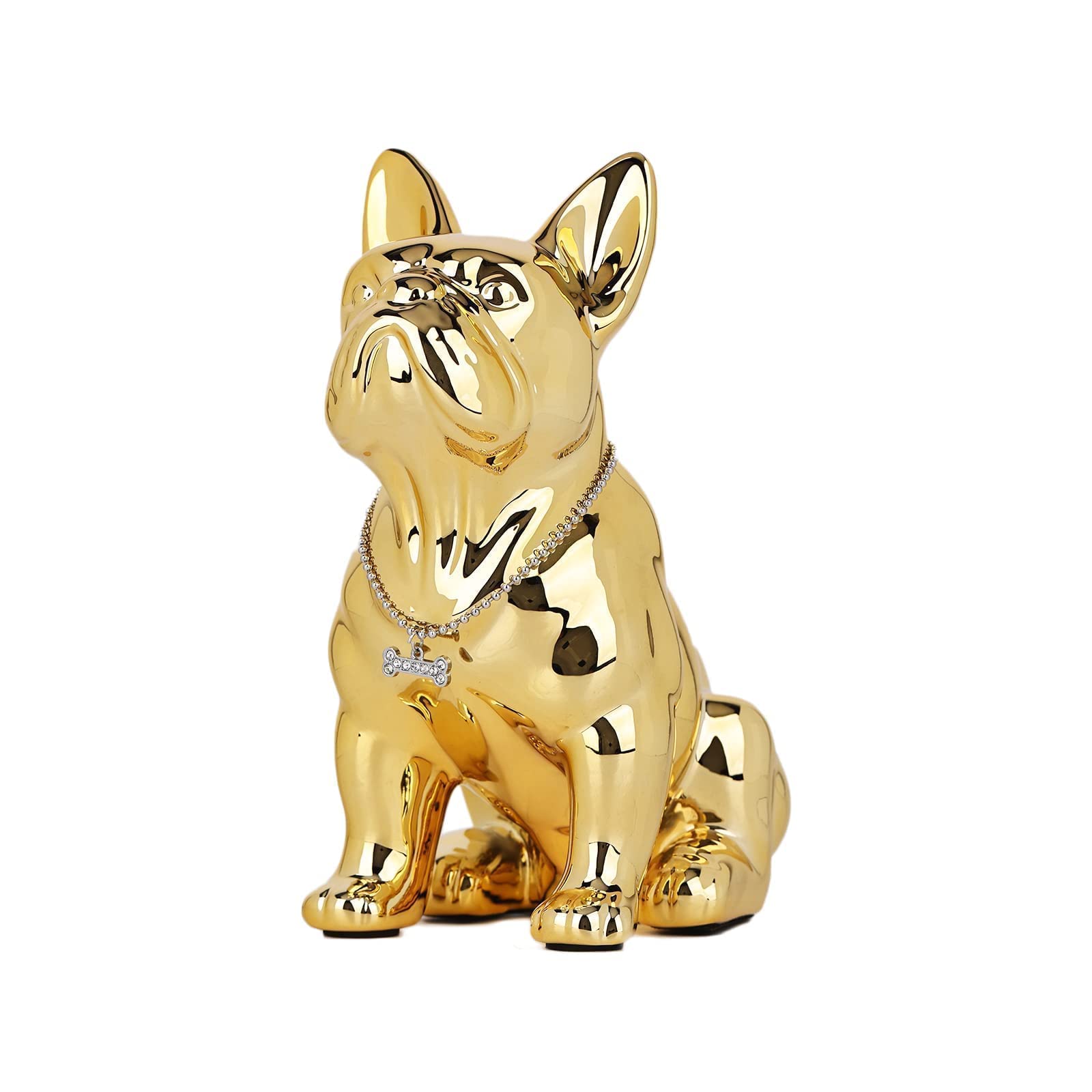 SHENGTIAN 9in French Bulldog Statue, English Bulldog Statue, Gold Bulldog Statue Decor, Resin Dog Statue, Animal Statues for Home Decor for Room, TV Stand, Desk, Table, Bedroom, Shelves, and Desktop