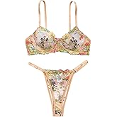 Lilosy Sexy Floral Embroidered Mesh Women Underwire Push Up Lingerie Set