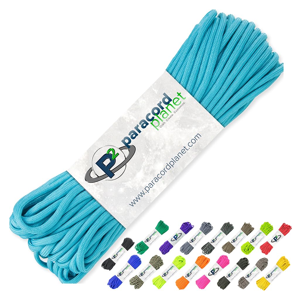 PARACORD PLANET 100' Hanks Parachute 550 Cord Type III 7 Strand Paracord Top 40 Most Popular Colors (Neon Turquoise)