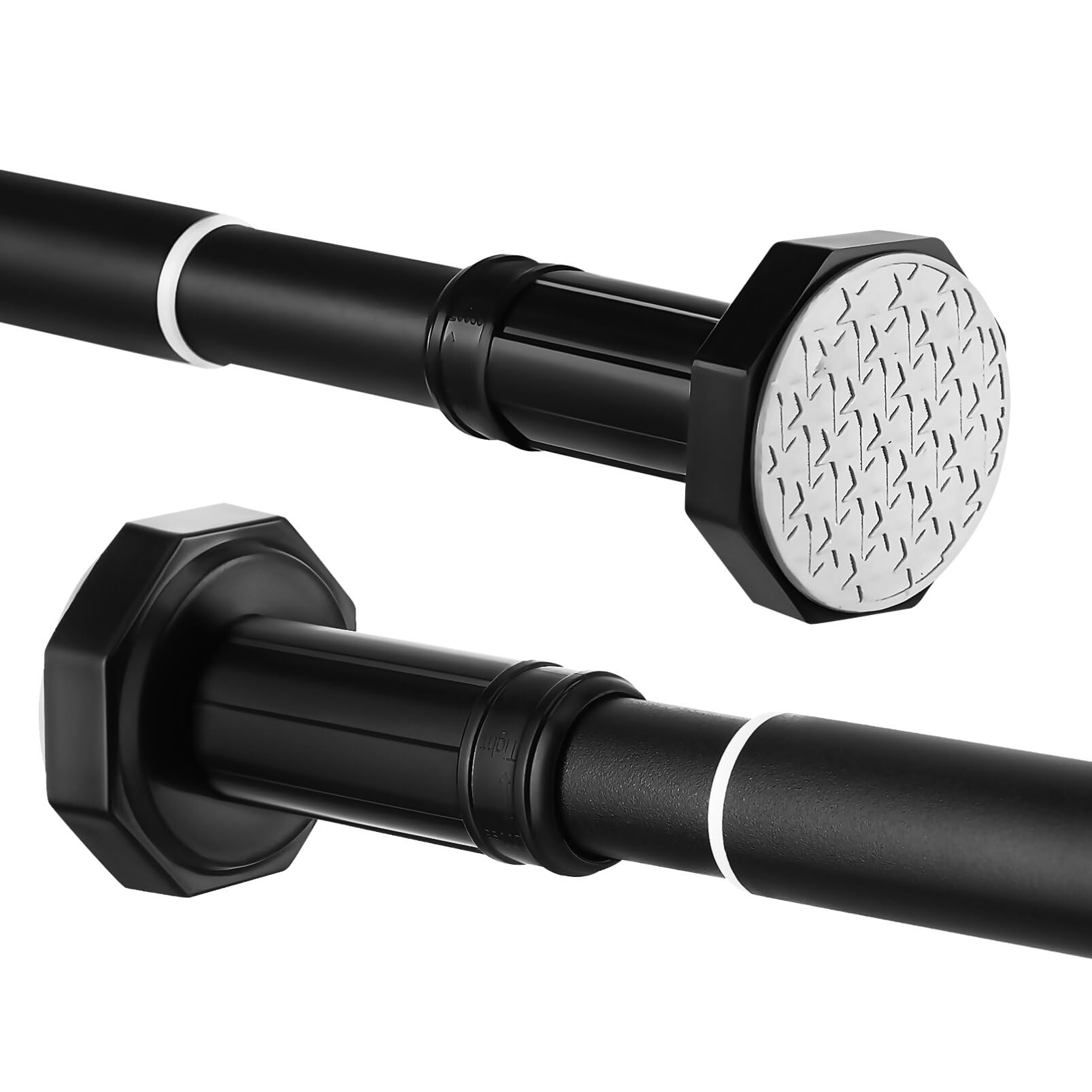 Kichvoe Black Shower Curtain Pole 110-200cm No Drilling Shower Curtain Rail 1 Pack Extendable Telescopic Curtain Rod Stainless Steel Tension Rod for Net Curtain Bathroom Closet Window Door