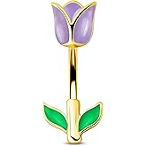 Jewseen Tulip Belly Button Ring 14G Belly Rings Flower Navel Rings for Women Surgical Steel Navel Piercing Belly Barbell Curved Barbell Belly Piercing Jewelry Body Piercing Jewelry