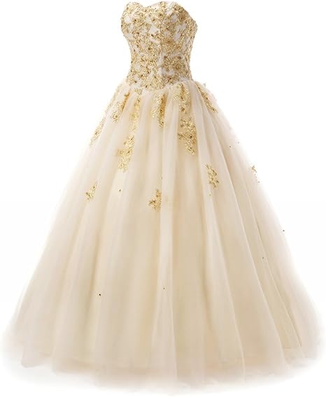 Amazon Com Ball Gown Lentejuelas Vestidos De Boda Oro Encaje Appliques Quinceanera Vestidos Champan 16 Arte Manualidades Y Costura