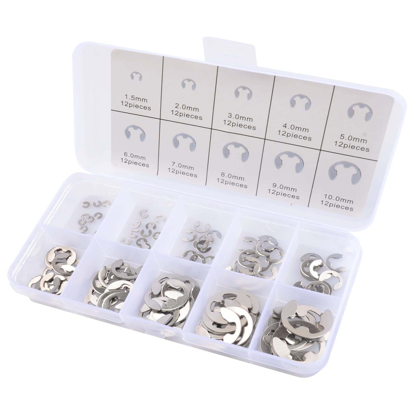 Photo 1 of 304 Stainless Steel E Clip Assortment Kit E-Clip External Retaining Ring Assortment Set (M1.5-M10,120 PCS)