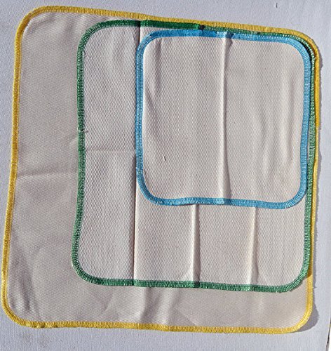 Large Paperless Towels, 1-Ply, Made from Natural Unbleached Cotton Birdseye Fabric - 14x14 inches Set of 10 in Assorted Blues and Greens