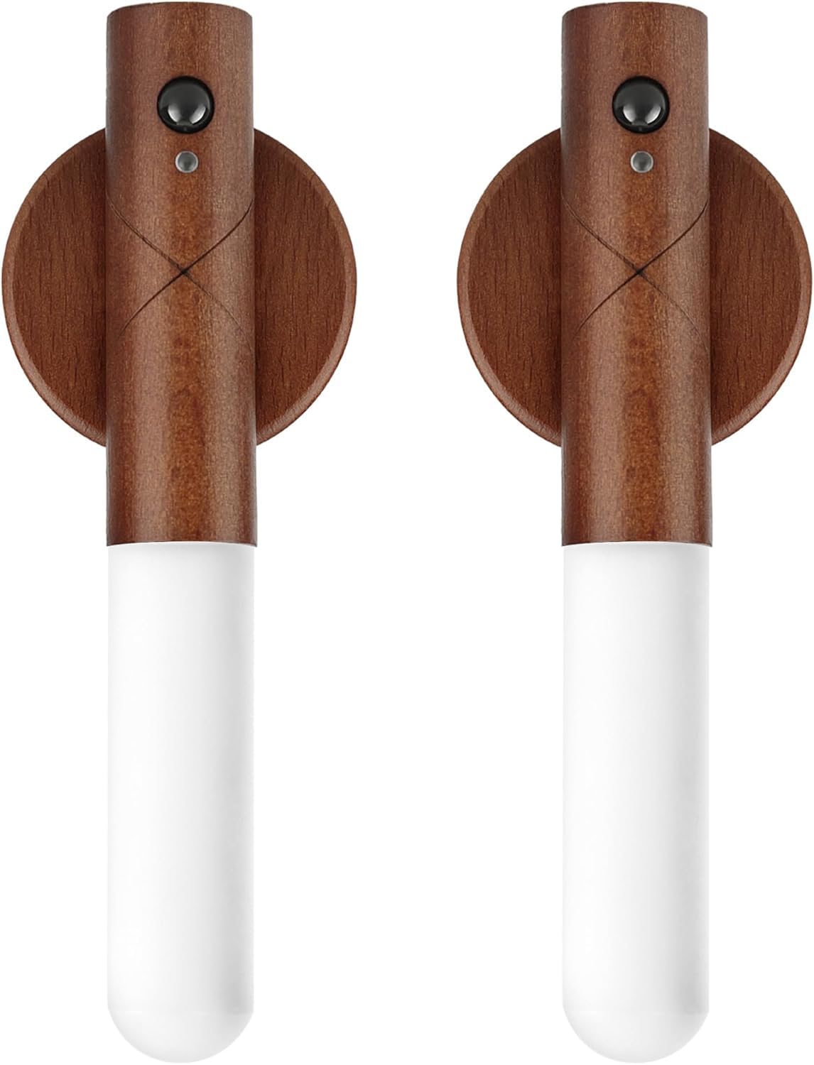 LEDBOKLI USB Rechargeable Magnetic Motion Sensor LED Night Lights - Dimmable 3-Color Wooden Plug-in Wall Lights with Auto On/Off for Staircase, Corridor, Closet, Bedroom - Walnut Wood(2 Pack)