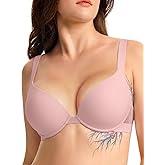 FallSweet Push Up T Shirt Bra for Small Chested Women Underwire Plunge Padded Add Two Cup Bra