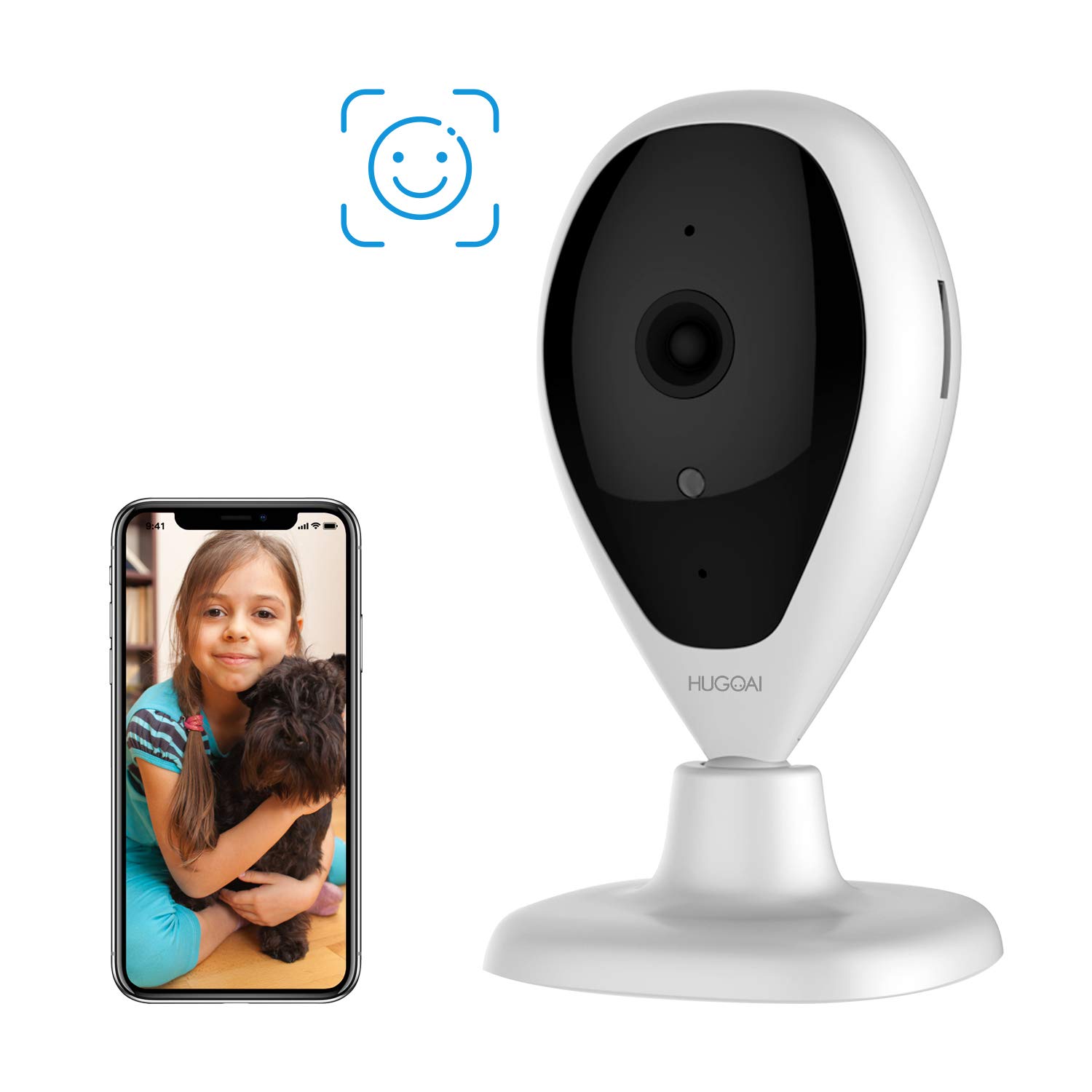 Wireless IP Camera, HUGOAI WiFi 1080P HD Home Security Surveillance Camera with Face Detection, Motion Detection, Night Vision, Two Way Audio for Baby Pet Monitor - Cloud Service Available