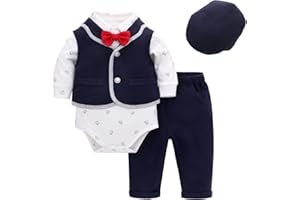 famuka Baby Boy 3 Piece Formal Outfit Suit with Bows Waistcoat Gentleman Tuxedo