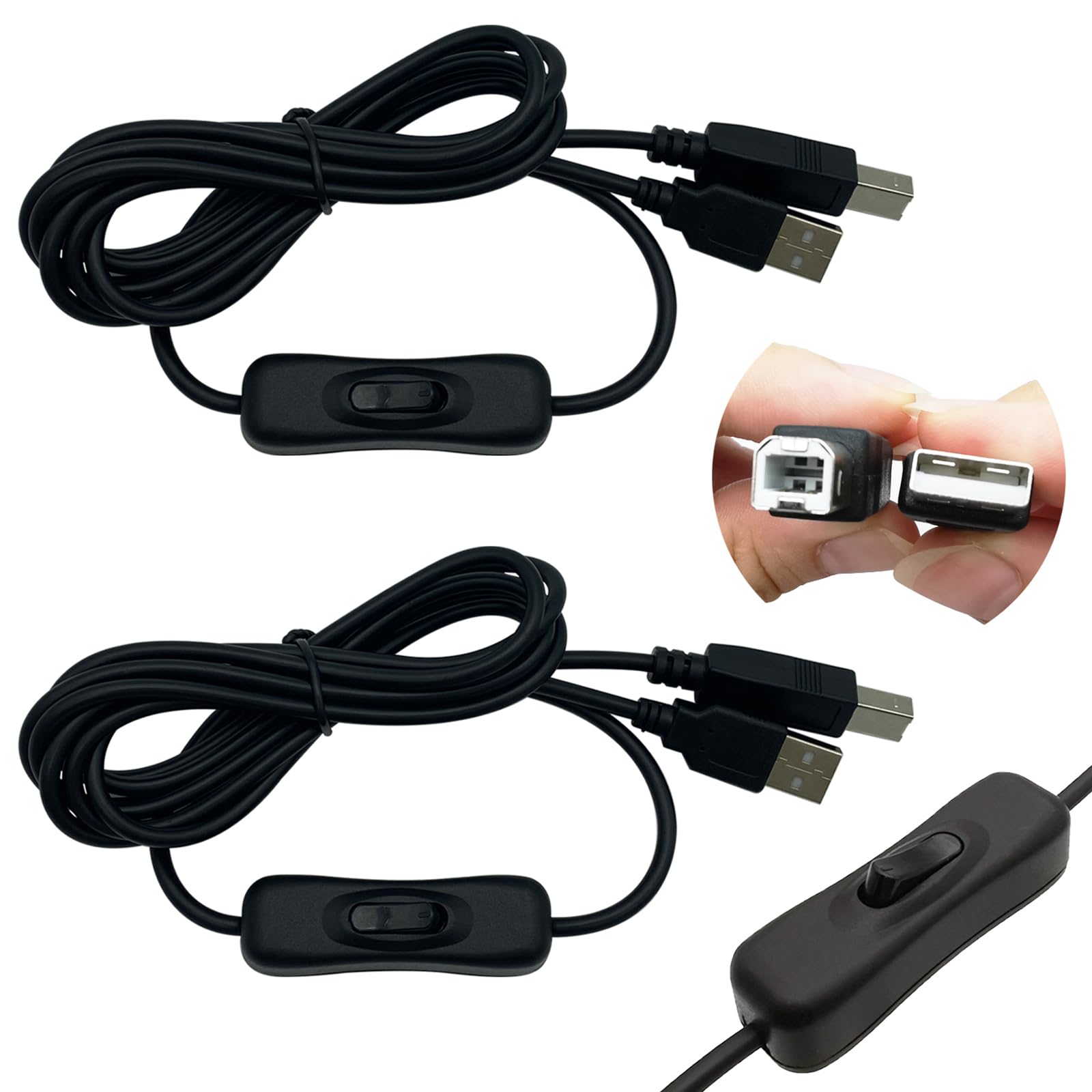 CTRICALVER 2 Pcs USB Printer Cable, 2M Printer Cable with ON/OFF Switch, USB 2.0 A to B with Switch, for Printers, Fax Machines, Scanners, All-in-one machine
