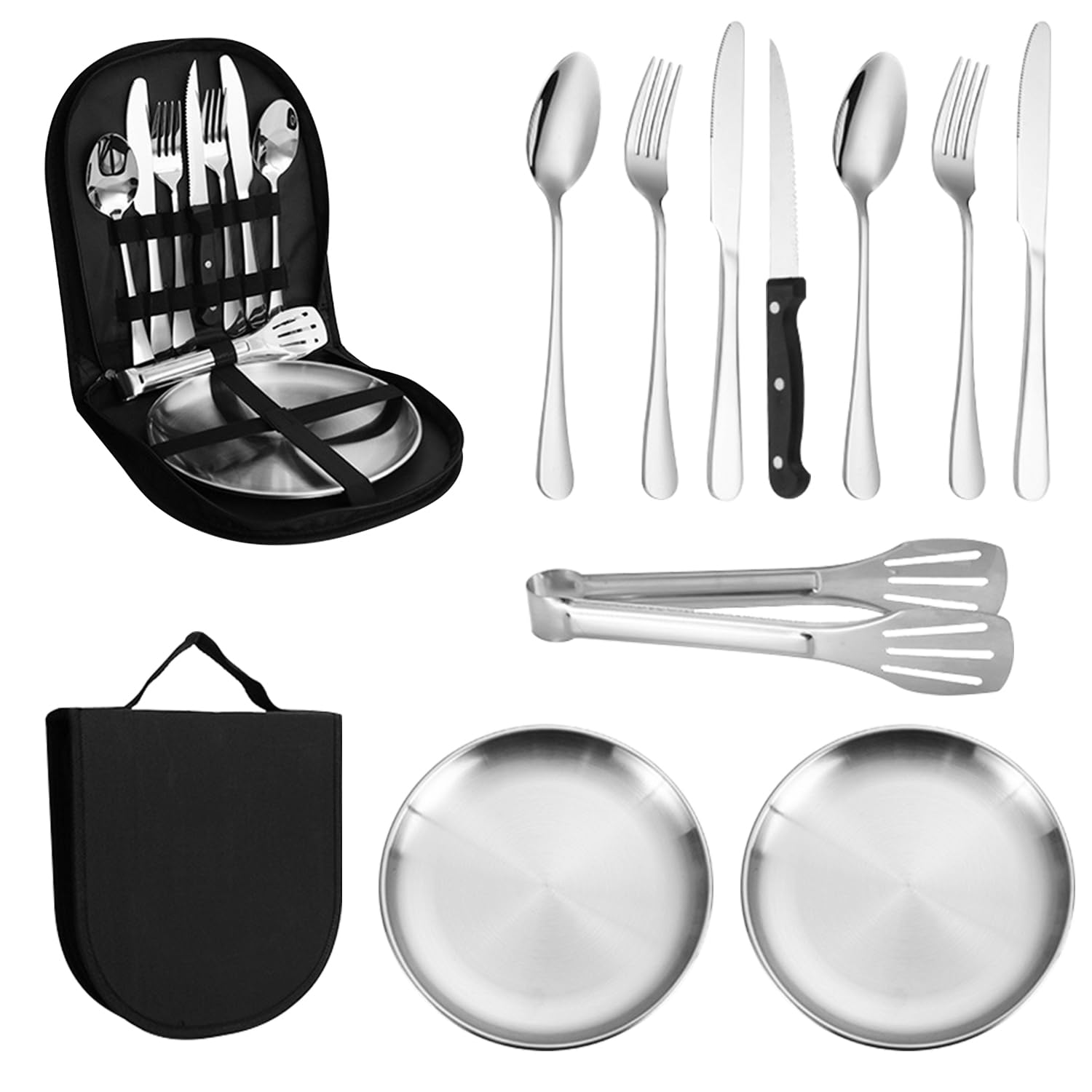 La Llareta 11 Piece Portable Picnic Cutlery Set, Travel Cutlery Set, with Zipper Pouch, for 2 People Hiking, Camping, Picnic