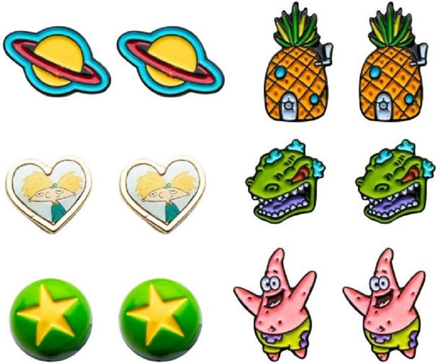 Nickelodeon Characters, Officially Licensed Premium Quality Stud 6pcs Earrings Set