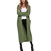 Danedvi Women's Long Cardigans Long Sleeve Cable Knit Button Down Open Front Chunky Knit Sweaters Coats with Pockets