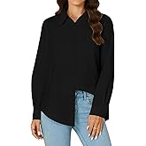 KIFOVEN Women’s Button Down Shirt Long Sleeve Dress Shirt Collared Cotton Casual Work Blouse Top Solid Black Small