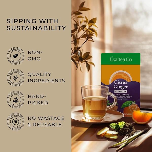 GYA TEA CO CITRUS GINGER HERBAL TEA LOOSE LEAF TEA – 5.29 OZ 70 CUPS DECAF TEA CITRUS GINGER TEA LOOSE LEAF – 100% PURE NATURAL LOOSE TEA LEAVES – 0 CALORIES SUGAR-FREE FRUIT TEA LEAVES LOOSE LEAF