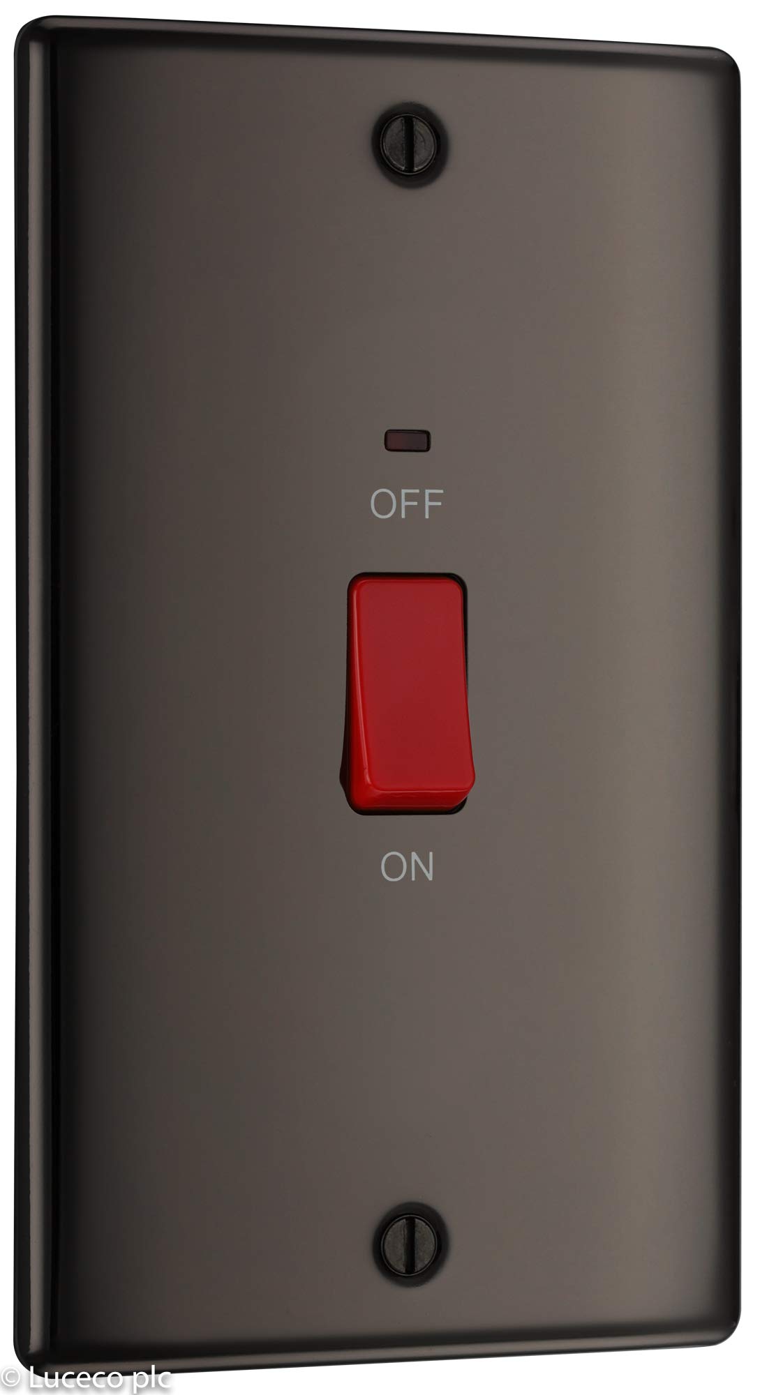 BG Electrical Large Cooker Control Switch Unit with LED Power Indicator, Double Plate, Double Pole, Raised Profile, Round Edges, Nexus Metal, Black Nickel, 45A, NBN72