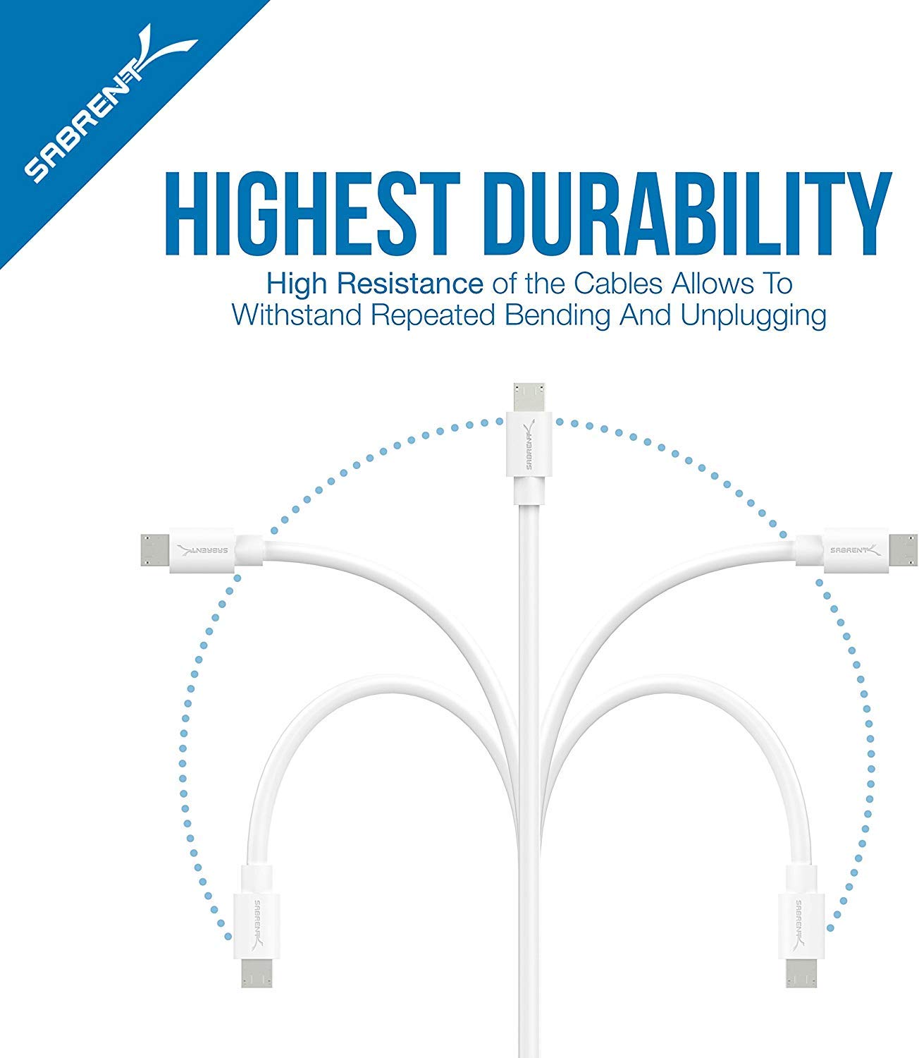 SABRENT [6-Pack 22AWG Premium 3ft Micro USB Cables High Speed USB 2.0 A Male to Micro B Sync and Charge Cables [White] (CB-M63W)