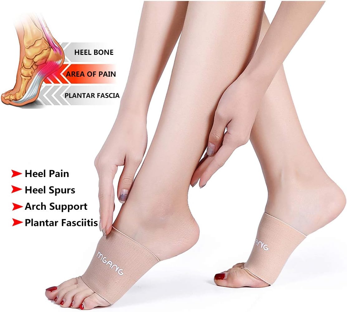 MGANG Compression Arch Sleeves, Lastest Upgraded, Perfect with Plantar Fasciitis Socks, Arch Support Brace for Women Men, Pain Relief, Heel Spurs, Flat Arches, Daily Wear, 1 Pair Beige M: Health & Personal Care