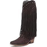 Amoji Women Western Cowboy Boots Pointed Toe Cowgirl Knee High Boots Pull On With Zipper 307