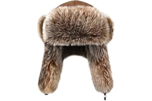 SIQITECHNO Men Russian Cossack Ushanka Trapper Hat Suede Faux Fur Hunter Hat Thick Furry Trooper Hat with Earflaps Skiing Cap