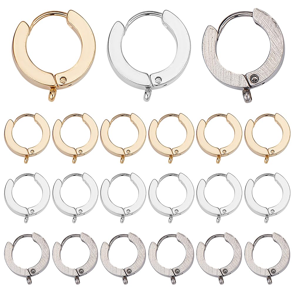 SUNNYCLUE 1 Box 12Pcs 3 Color Huggie Hoop Earrings Silver Leverback Earrings Findings Stainless Steel Earring Hoops French Earwire with Open Loop Leverbacks for jewellery Making Women DIY Crafts
