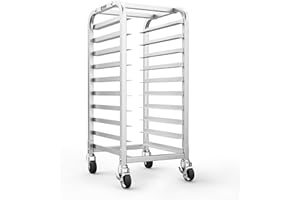 TenUp 10-Tier Half Size Sheet Pan Rack, Heavy-Duty Aluminum Bakery Rack with Wheels – Commercial Cooling & Storage Cart – 18" L x 15.5" W x 36" H