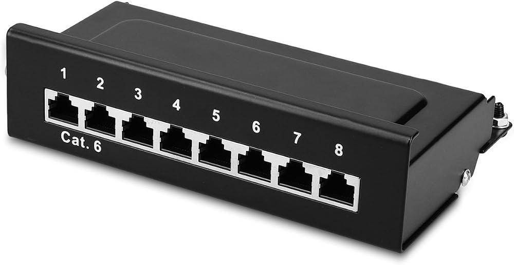 kwmobile 8 Port RJ45 Cat6 Shielded Patch Panel Network Splitter STP Ground Wire