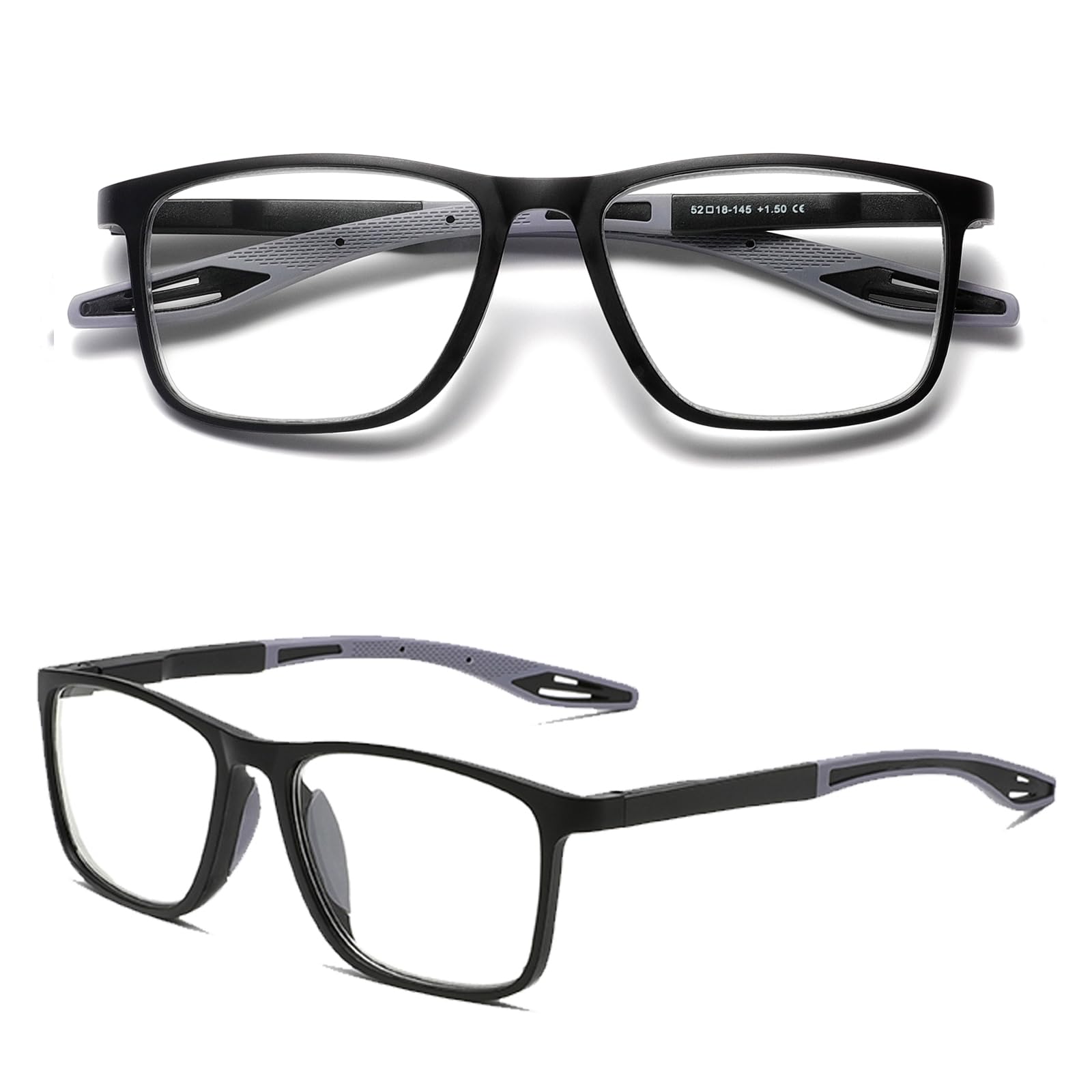 Hubeye TR90 Sports Reading Glasses for Men and Women Square Comfortable Flexible Blue Light Blocking Computer Reader (Black, 0.00) — image 1