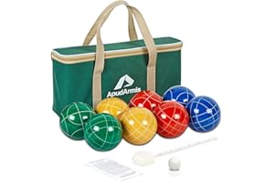 ApudArmis Bocce Balls Set, Outdoor Family Bocce Game for Backyard/Lawn/Beach - Set of 8 Poly-Resin Balls & 1 Pallino & Nylon Carrying Case & Measuring Rope (90mm)
