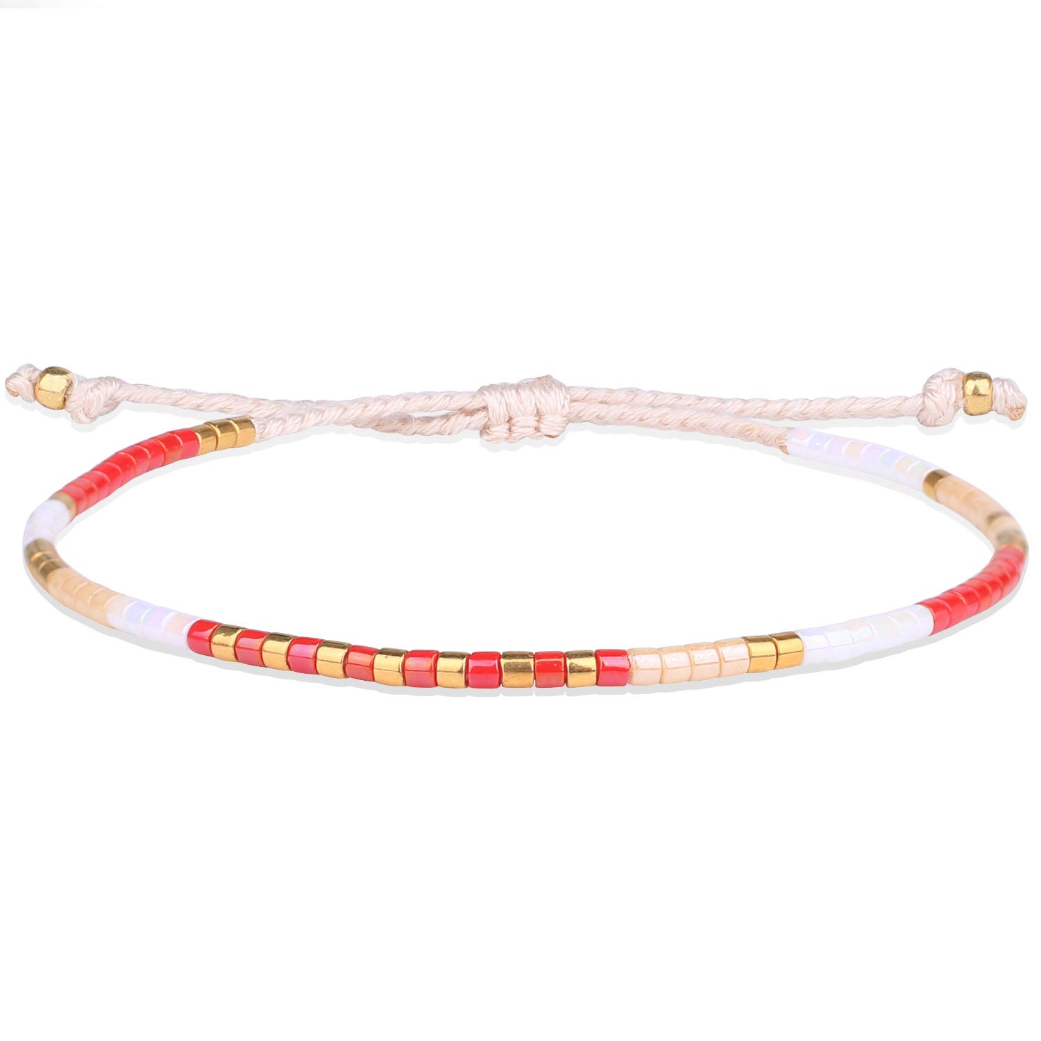 KELITCH Boho-color Crystal Shell Beaded Friendship Bracelets Handmade Strand Bracelet Bangles Jewelry For Women (Red)