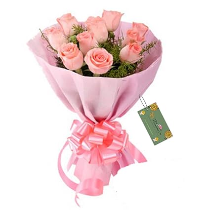 The FloralMart Fresh Flower Bouquet of 08 Pink Roses in Paper Wrapping