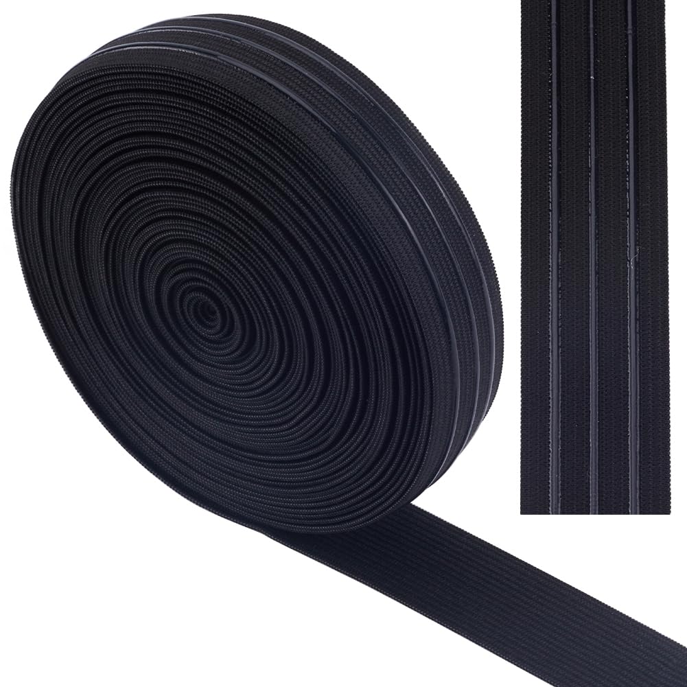 GORGECRAFT 10 Yards 30mm Wide Non-Slip Elastic Ribbon Straight Line Silicone Elastic Gripper Band Tape Stretch Rubbers Elastic Straps Belt Waistband for DIY Garment Sewing Crafts Sports Shorts, Black
