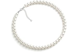 Zeffy Pearl Necklace 8MM Dainty Round Imitation Pearl Choker Necklace Wedding Pearl Necklace Delicate Jewelry for Women Simple Bridesmaid Jewelry Gifts