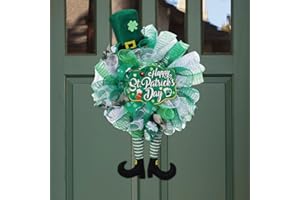 JOYWU St. Patrick's Day Mesh Wreath for Front Door,25 in Siant Patrick's Gnome Wreaths with Shamrock Top Hat,Legs,Ribbon and 