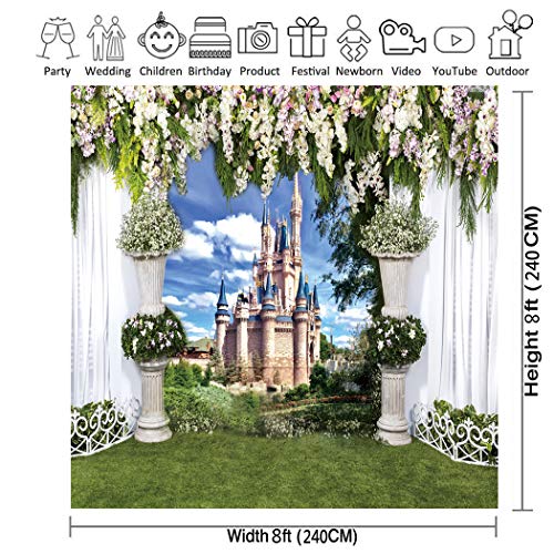 LTLYH 8x8Ft Colorful Flowers White Lace Curtain Wedding Ceremony Love Castle Background Theme Seamless Backdrop Studio Prop A-010
