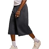 OYOANGLE Men's Gym Sweat Shorts Hip Hop Solid Below Knee Loose Basketball Athletic Capri Shorts with Pockets