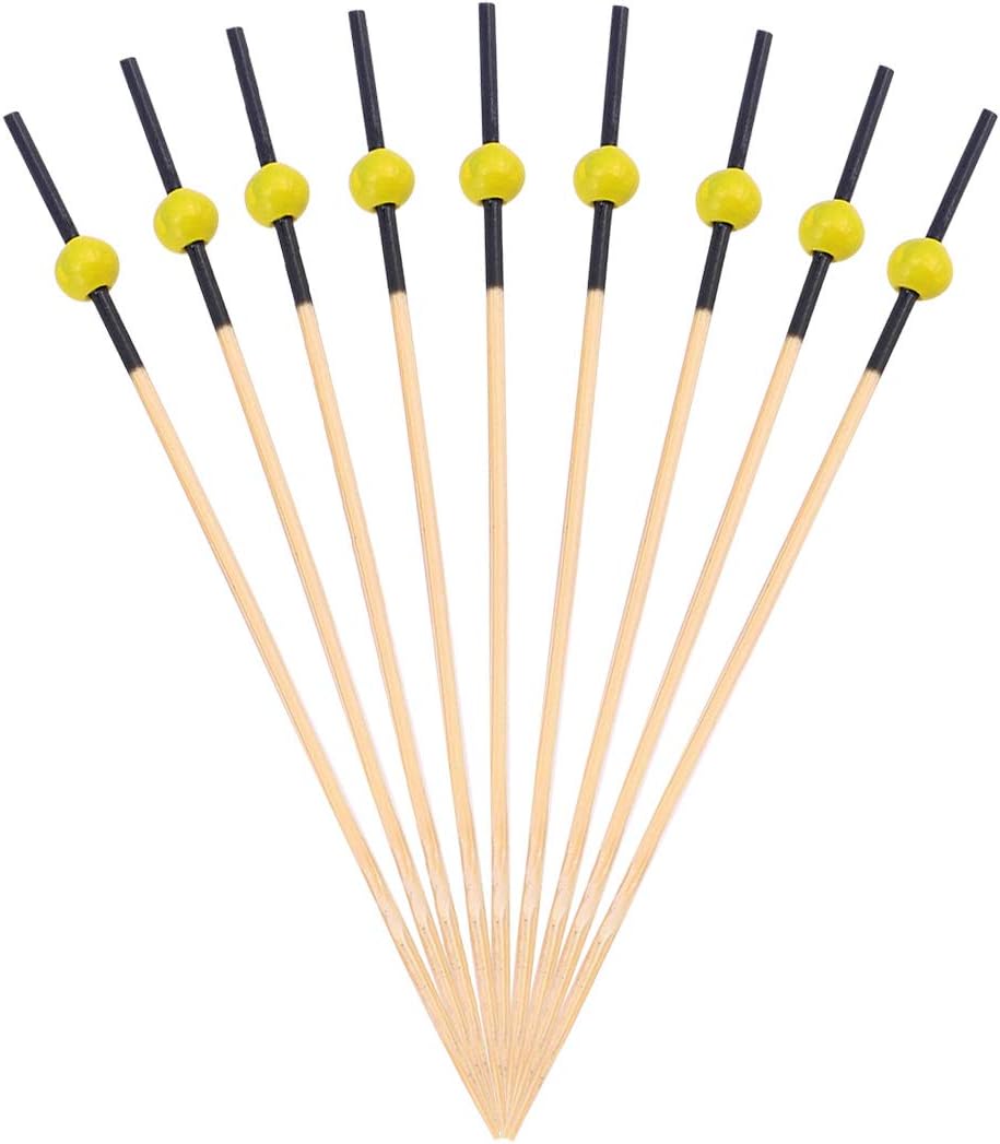 BESTONZON 200pcs Cocktail Picks Bamboo Heart Beaded Appetizer Picks Decorative Toothpicks Olive Picks 12cm