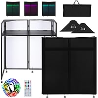 LUCKUP Portable DJ Booth Facade with White & Black Scrim, Foldable DJ Table Station with Adjustable Feet for Party