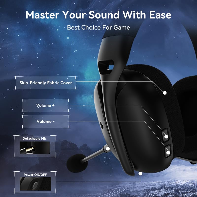 MAMBASNAKE Attack Shark L80PRO Ultralight 7.1 Surround Sound Wireless Gaming Headset with Dual Foldable Microphone, Tri-Mode (Wired 2.4GHz/BT/3.5mm), 40mm Speaker for PC/Mac/PS/Xbox, Black